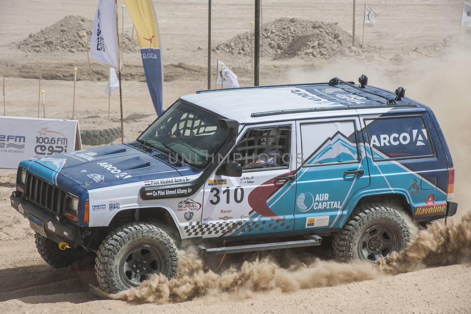 EL GOUNA, EGYPT - MAY 11TH 2018:  El Gouna Rally Cup desert rally on May 11th 2018 in El Gouna, Egypt. The opening day special time trial stage in El Gouna