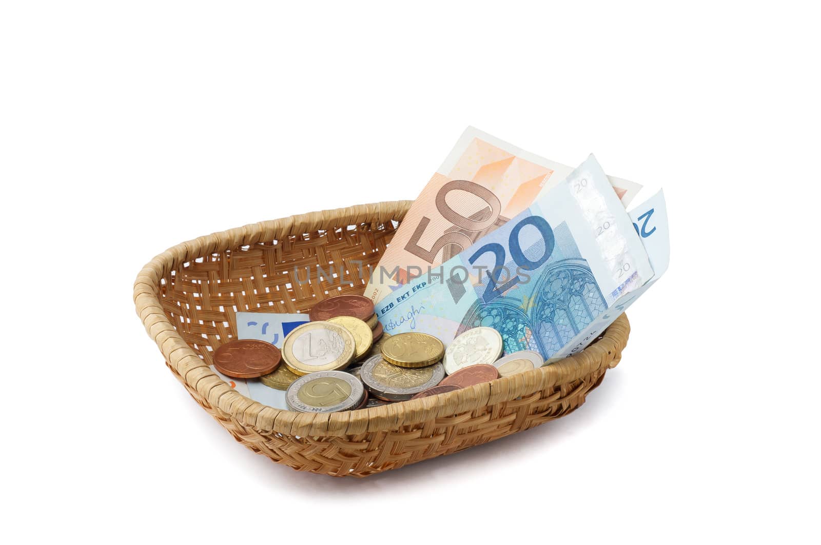 A little basket with money, making a collection during the Holy Mass