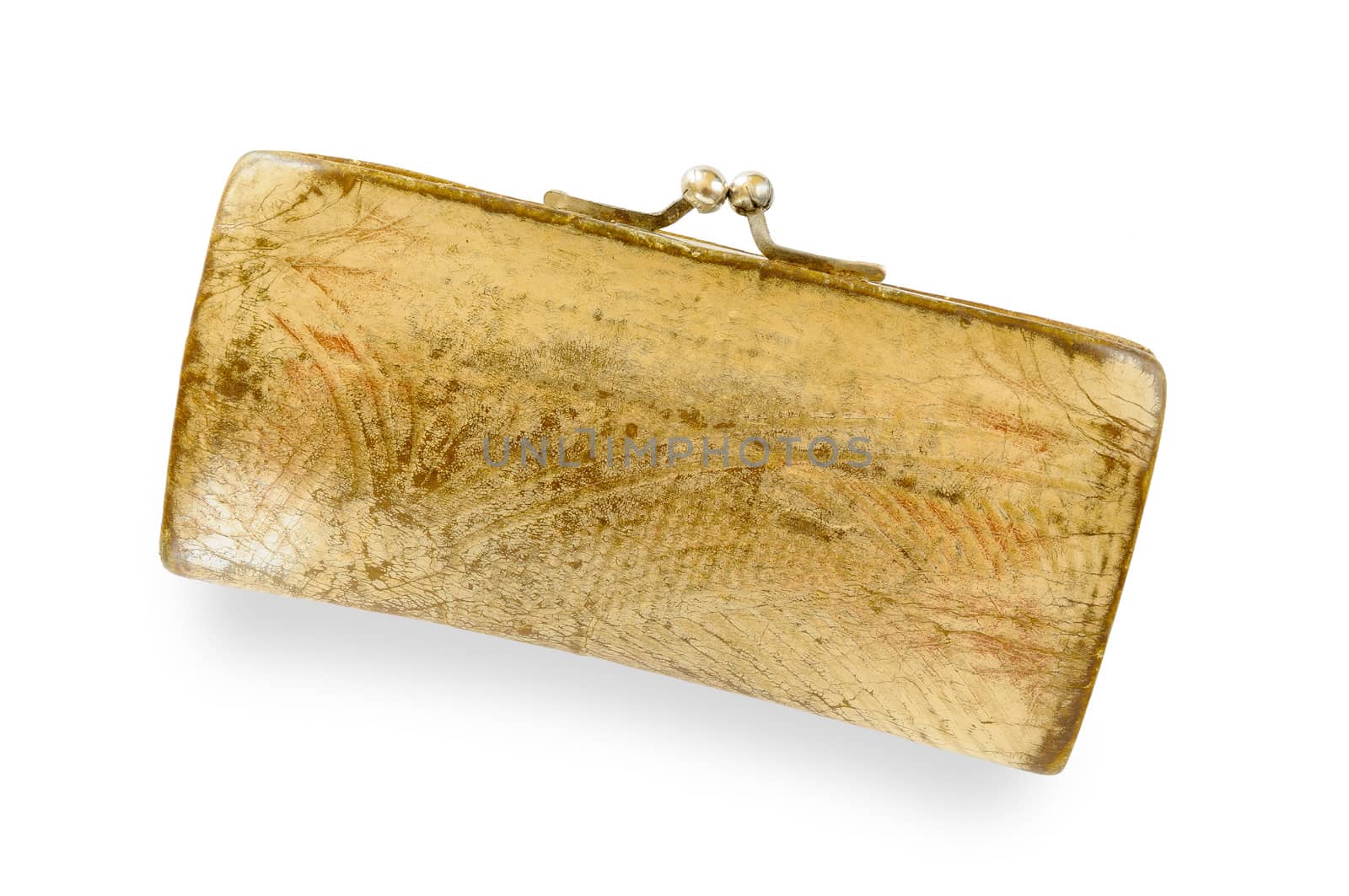 An old leather wallet on white background