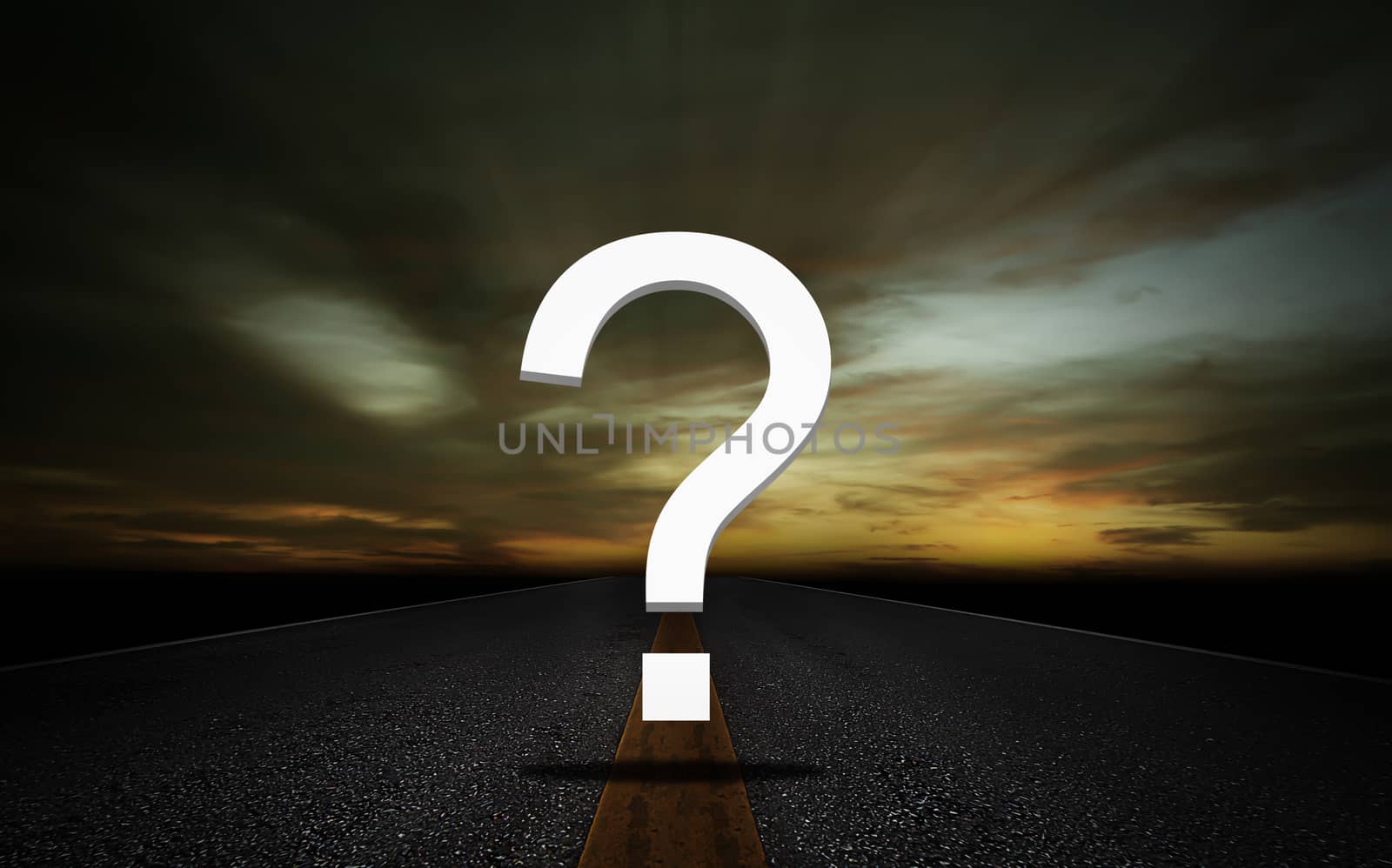 Business solution, problem concept, question on road background 
