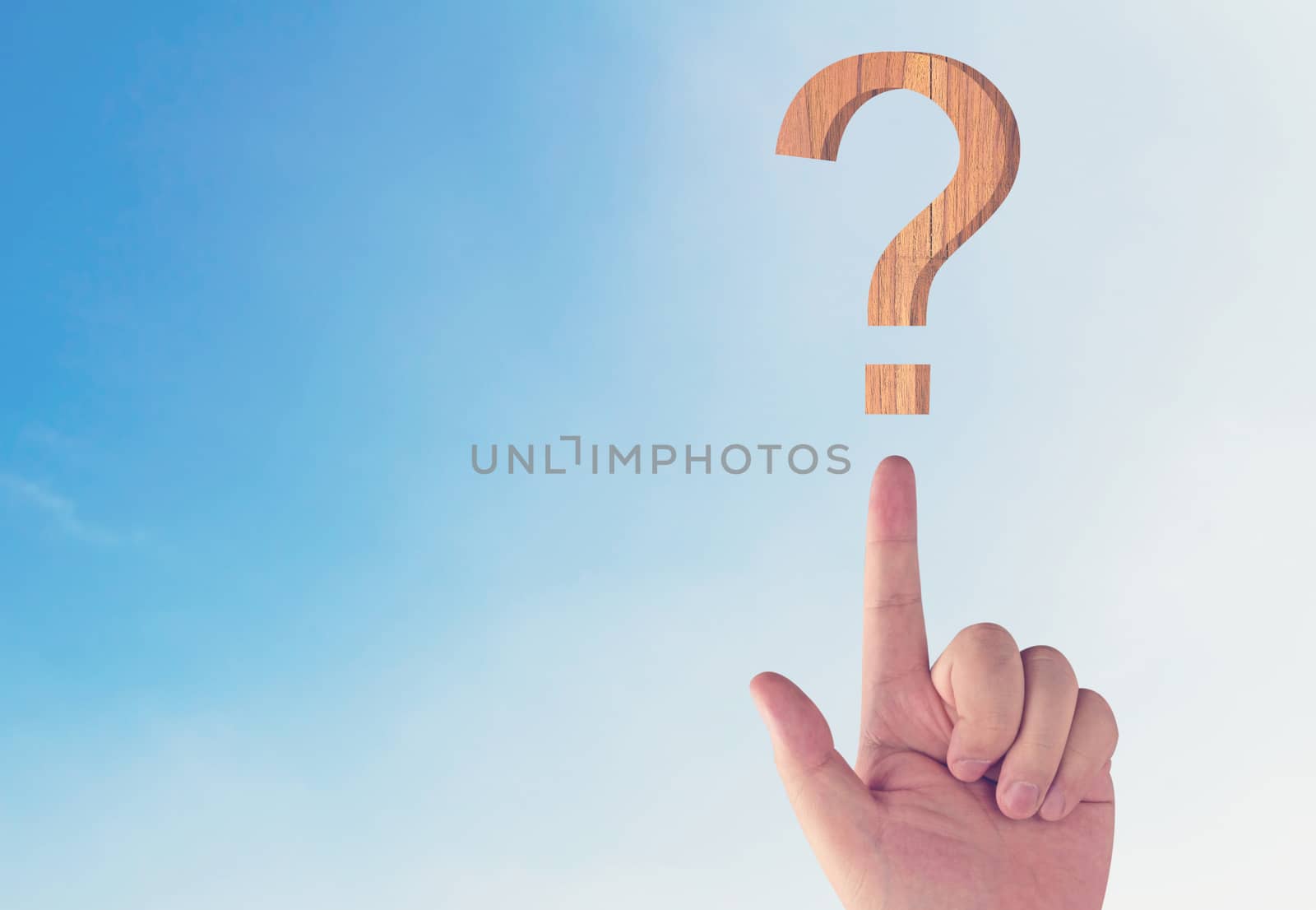 Business solution, problem concept, hand and question, vintage tone