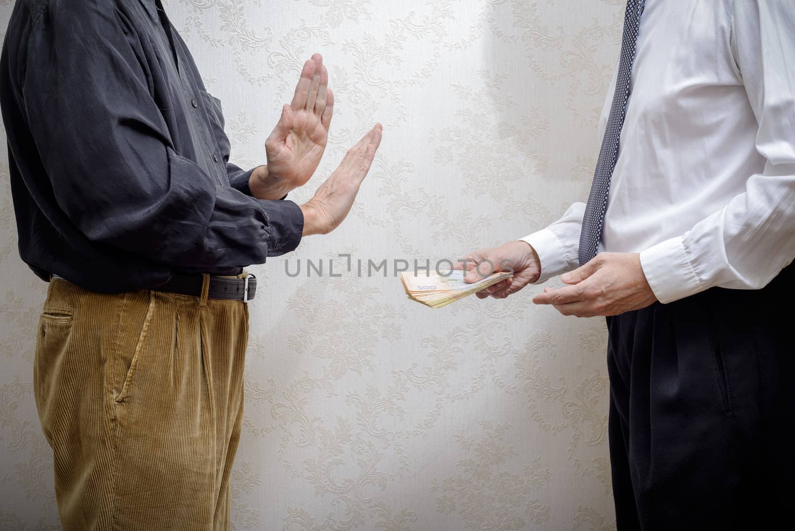 Man Offering  a Hryvnia bribe to a Man Refusing it by MaxalTamor