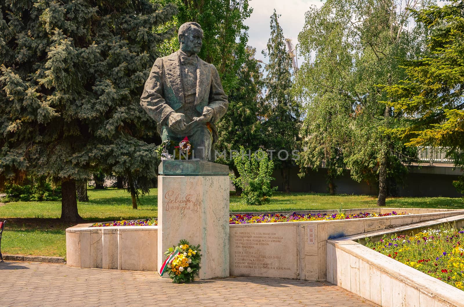 the statue of Franz Lehár in the park of Franz Lehár - famous Austro-Hungarian composer. Komárno, Slovakia by chernobrovin