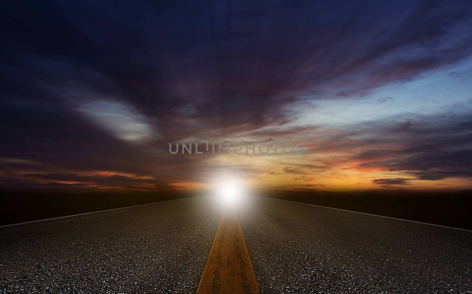 Business solution, problem concept, light at the end of the road with copy space