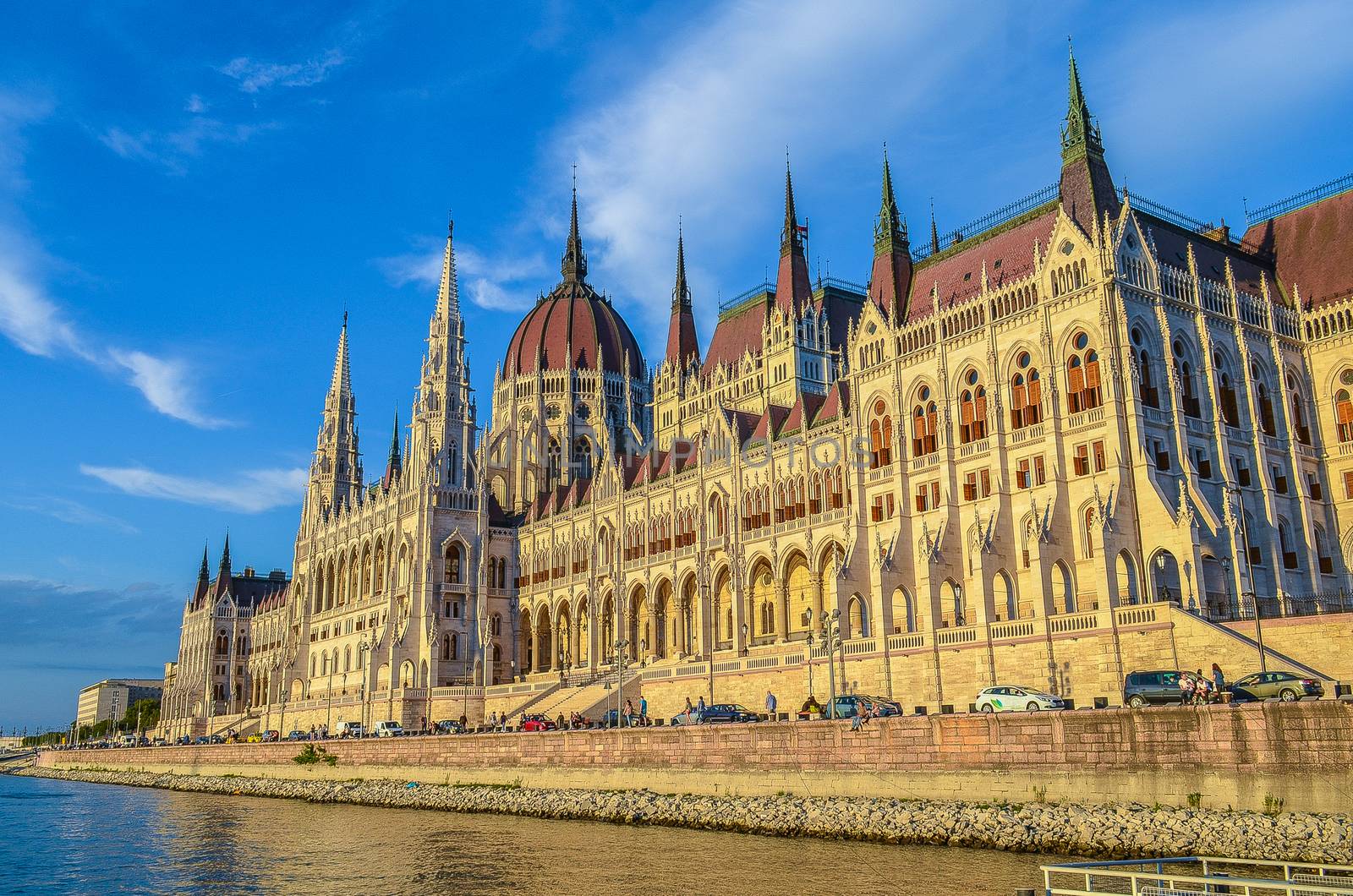 building of the Hungarian Parliament from the Danube River. Budapest, Hungary