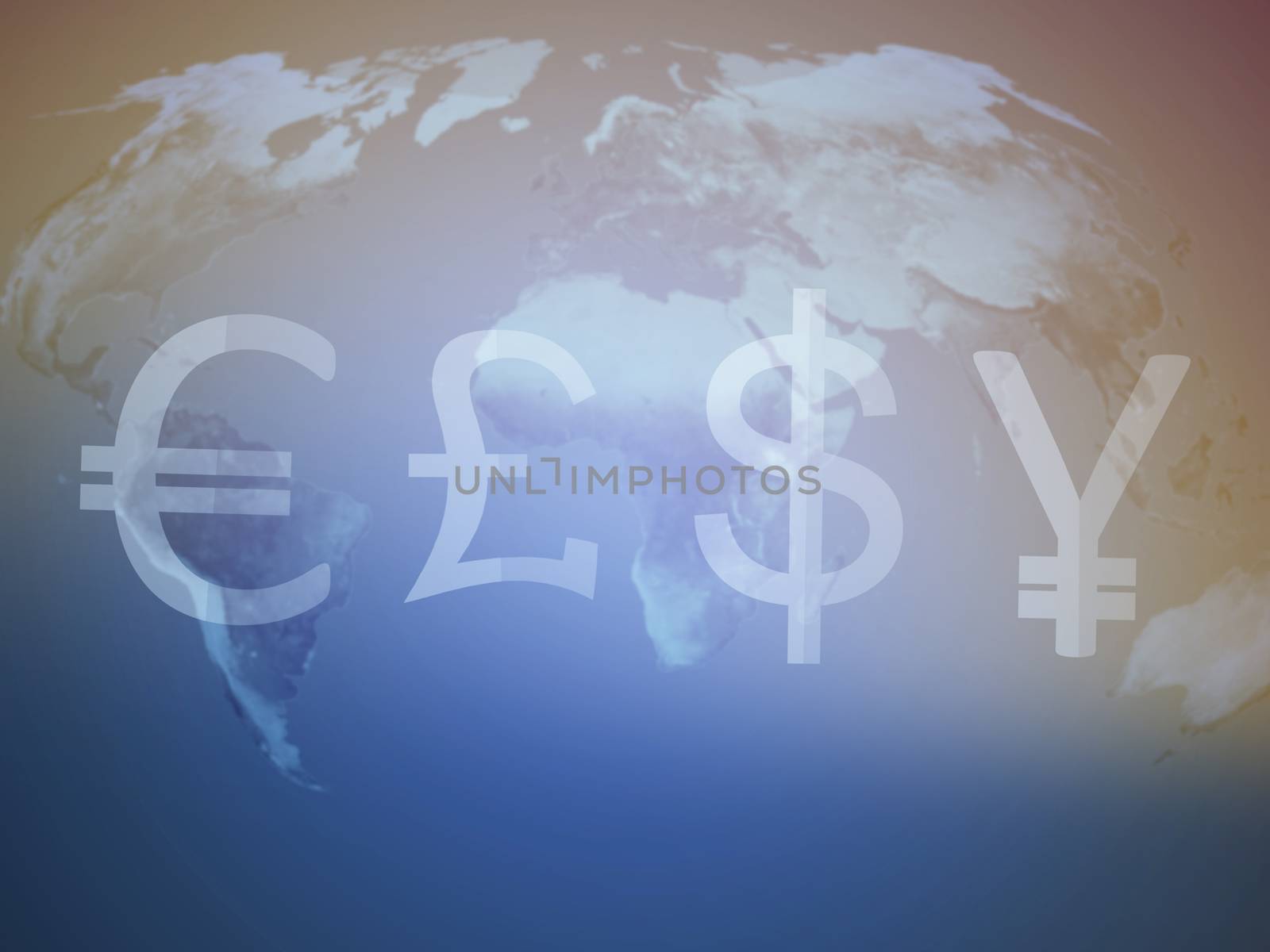 Currency concept, currency symbol on vintage world map, Elements of this Image Furnished by NASA