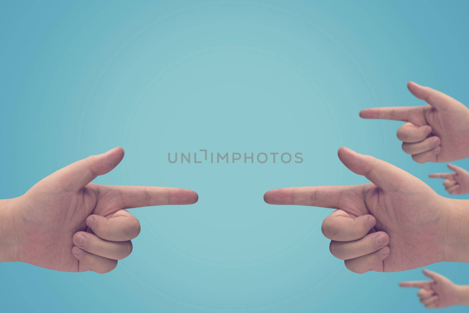 Think different concept, group of hand on blue background