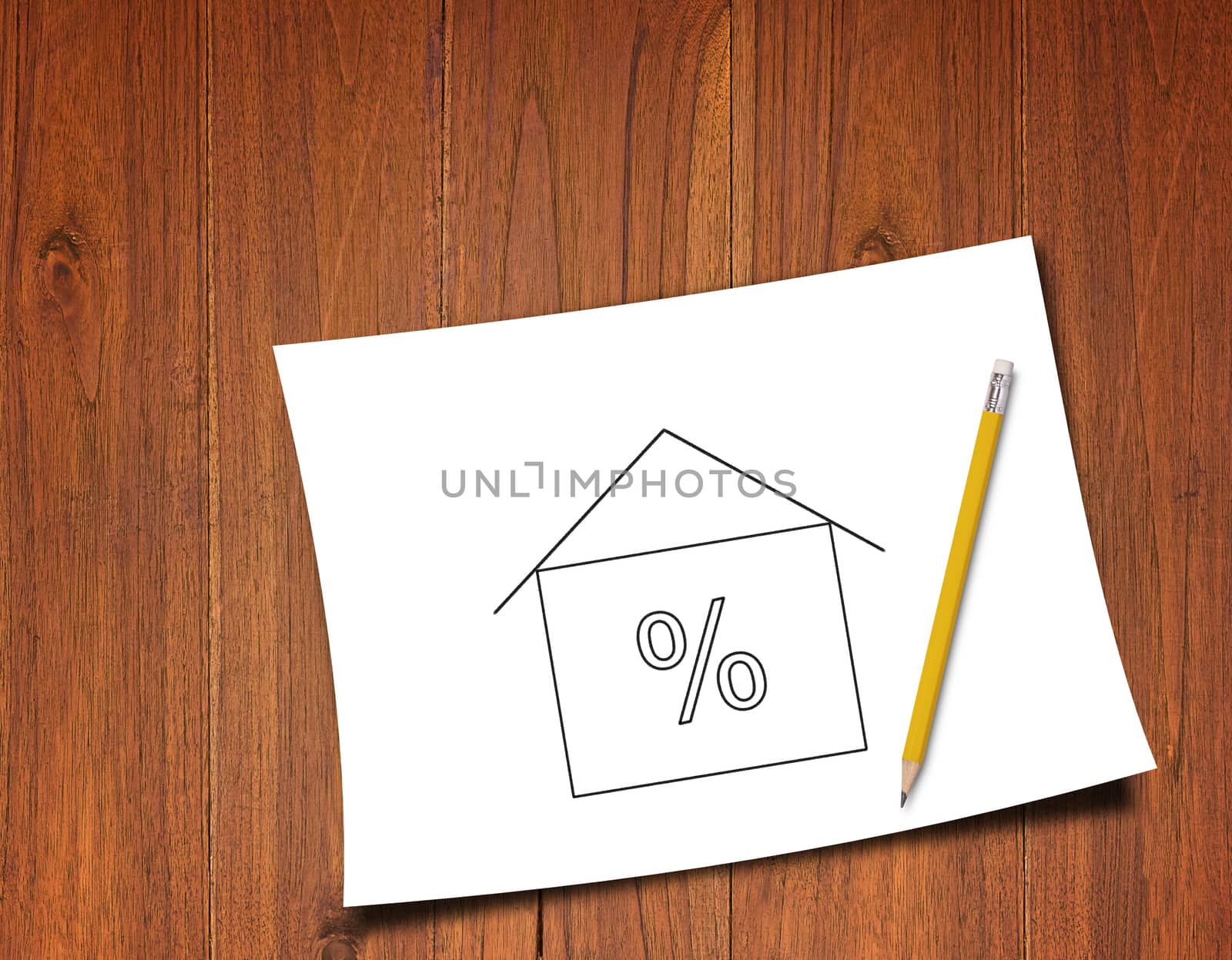 White paper and interest rate symbol on wooden background, business financial  concept
