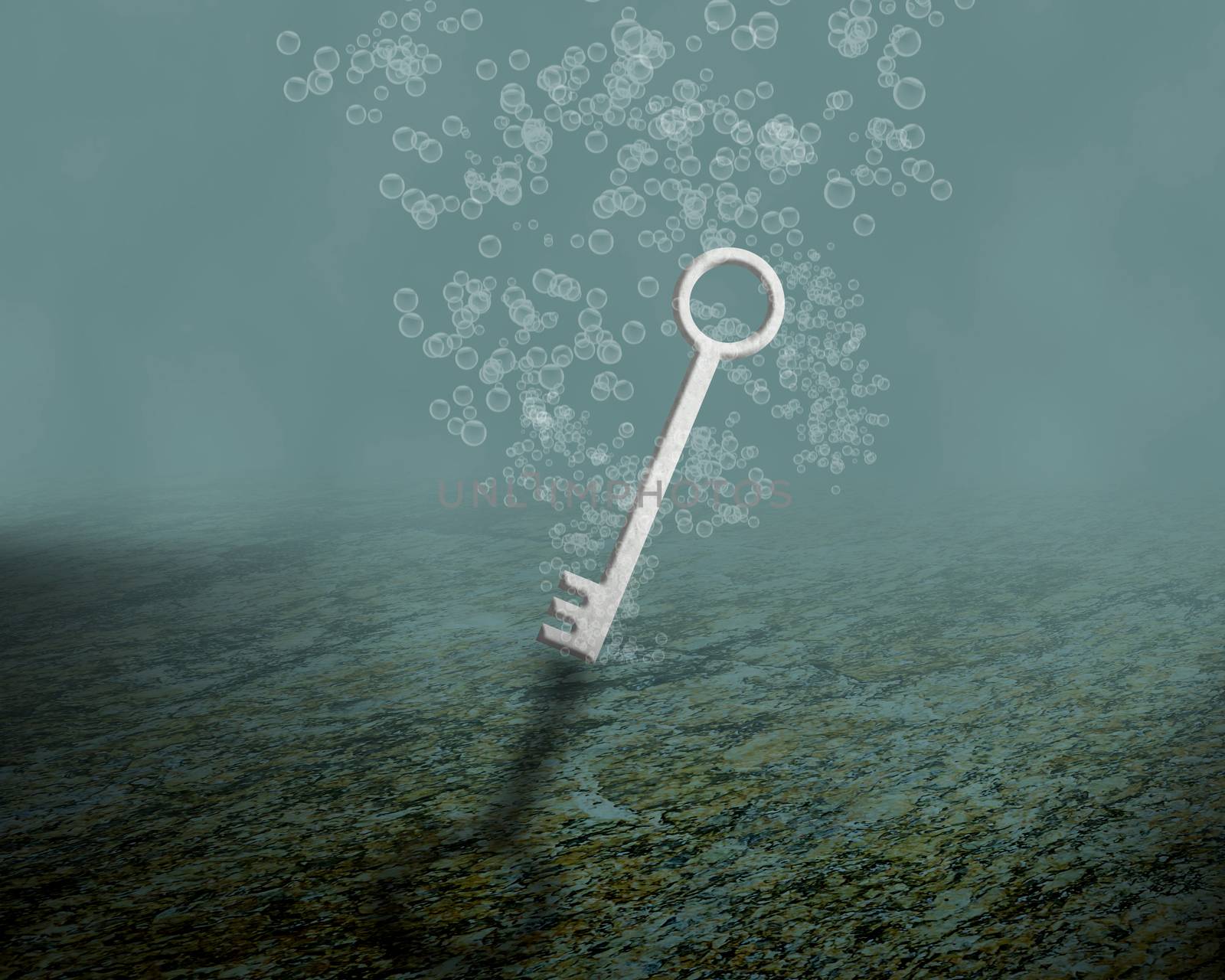 Business failure, problem concept, drowning white key in the water