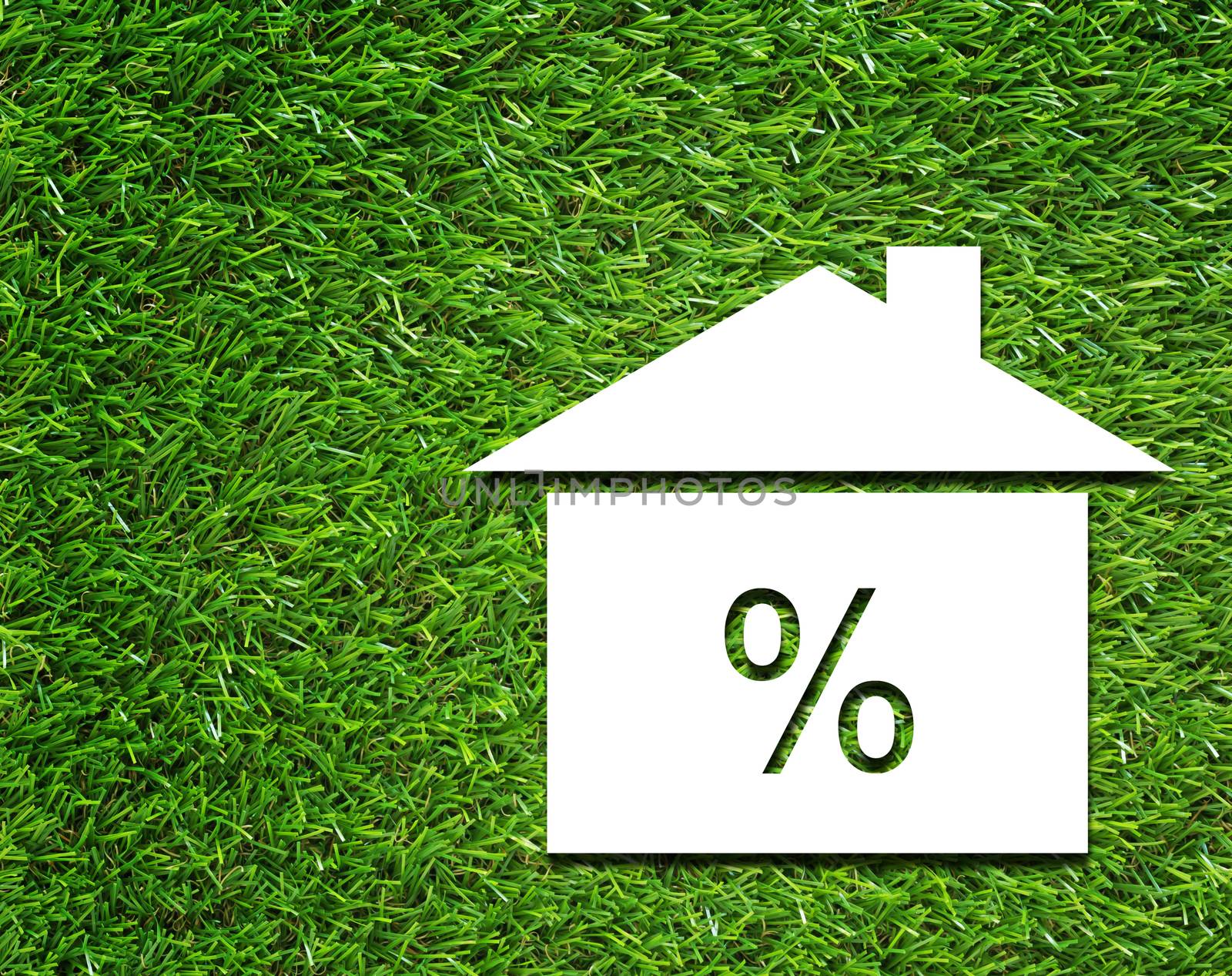 White house and interest rate symbol on green grass background, business financial  concept