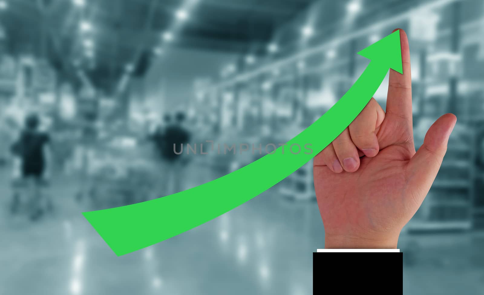Business growth concept, hand and financial graph increase market profit