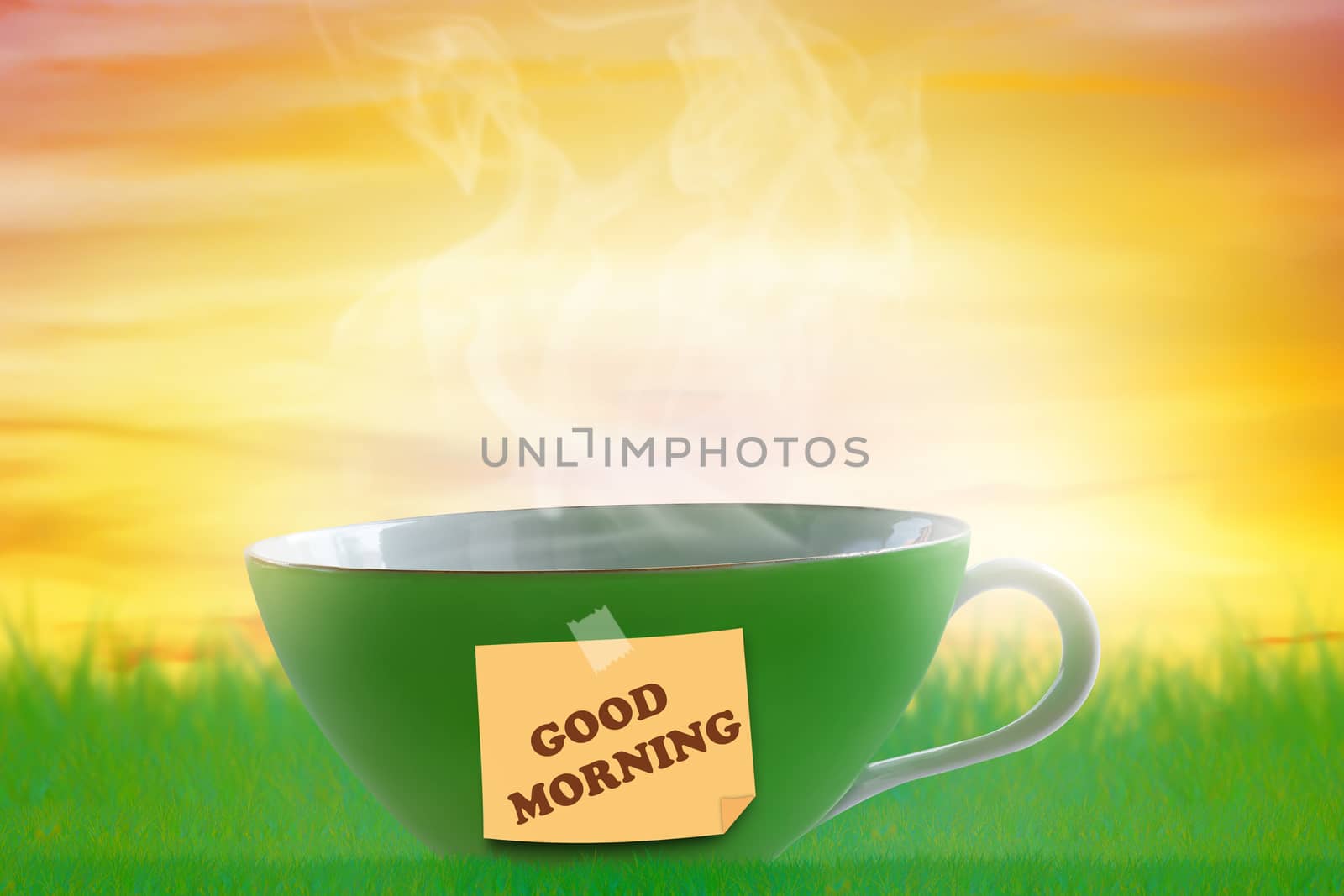Good morning and wake up concept, cup of hot coffee  