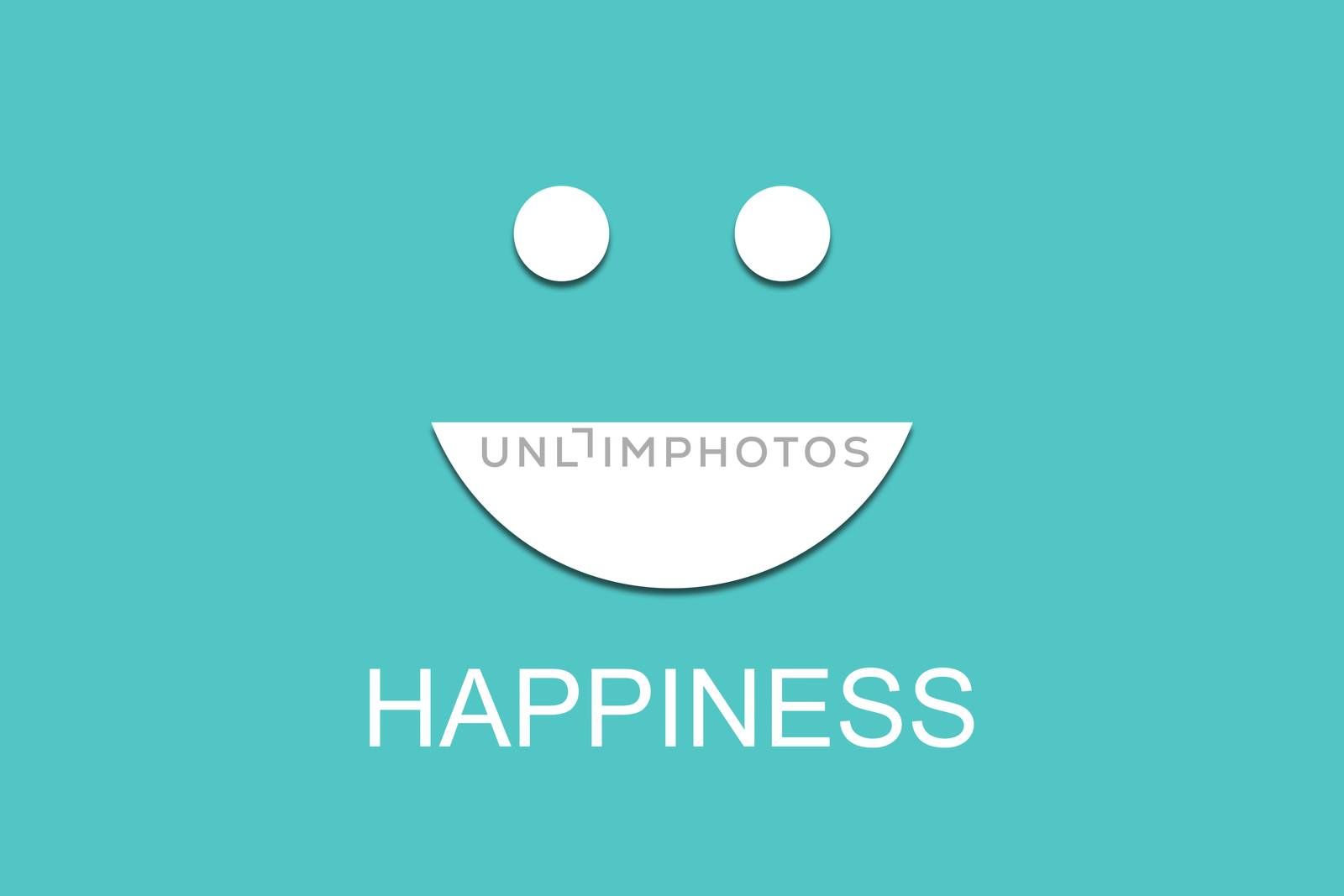 Happiness concept, white paper cut smile on green background