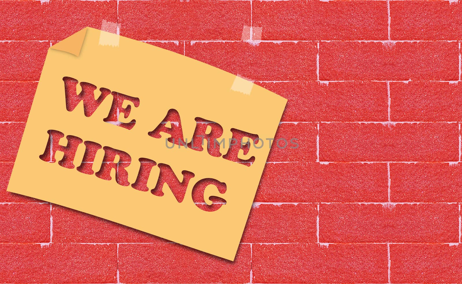 We are hiring, join us  concept on red brick wall
