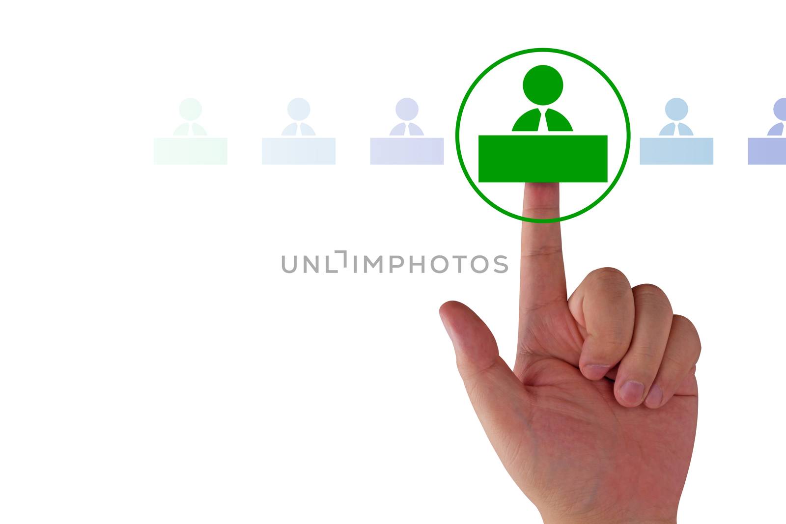Human resource management, teamwork concept, business recruitment, group of people icon and hand