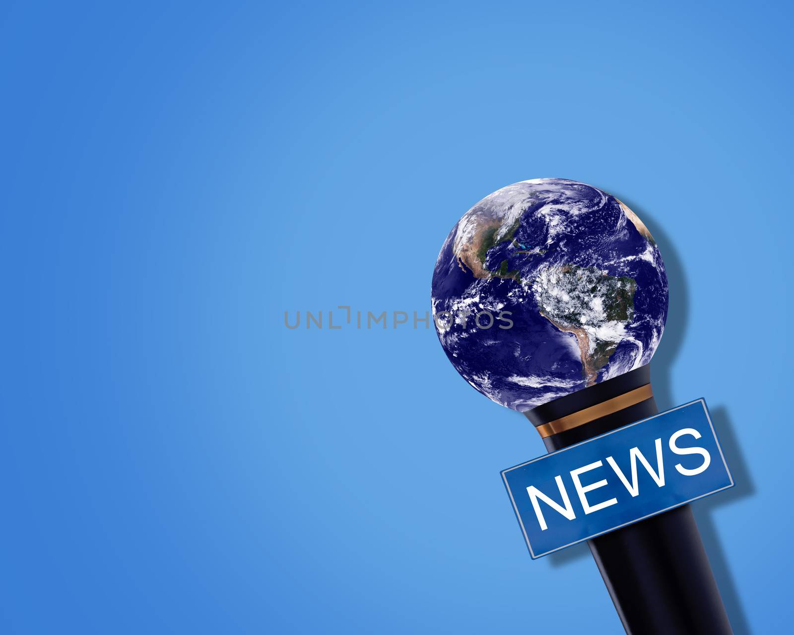 News concept, microphone on blue background, Elements of this image furnished by NASA