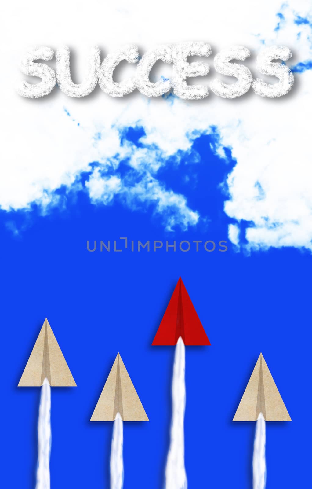 Leadership concept, paper plane on blue sky background, business success concept