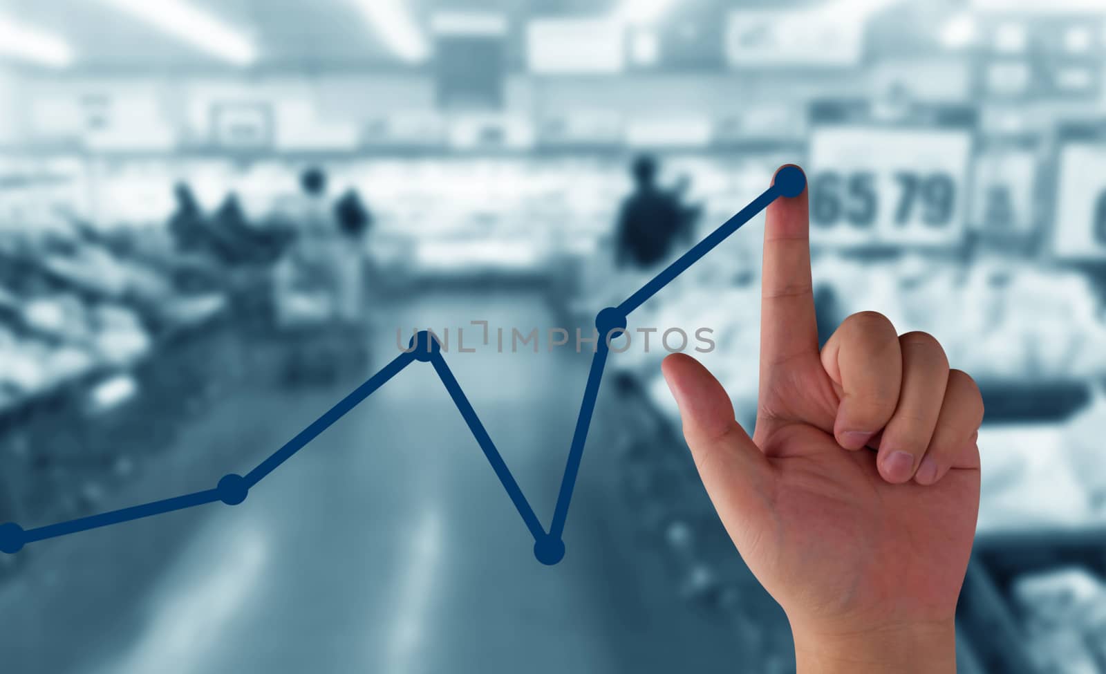 Business growth concept, hand and financial graph increase market profit