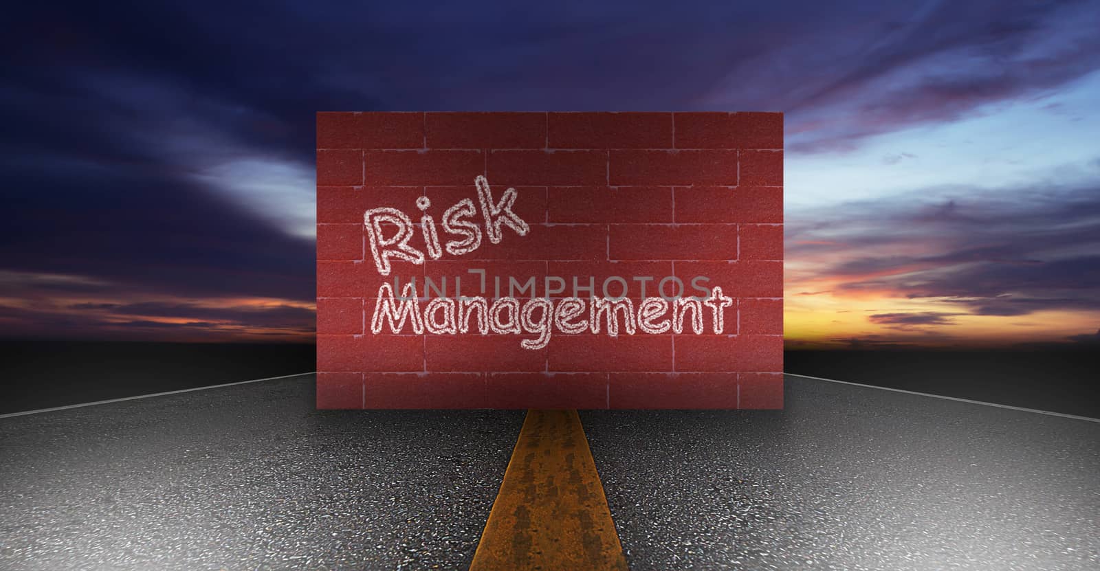 Risk management concept, red wall on the road