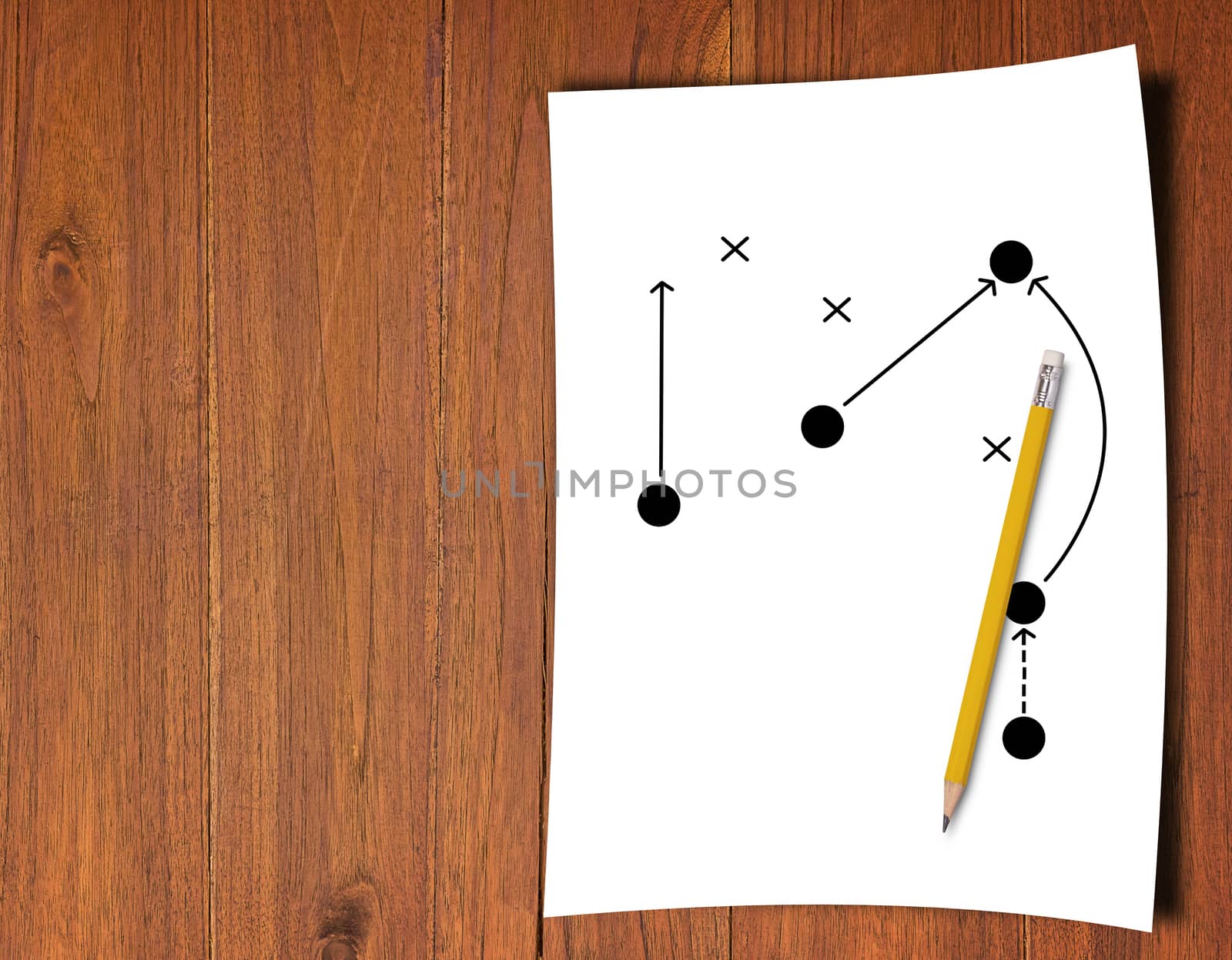 Business strategy and planning concept, pencil and direction icon on white paper background