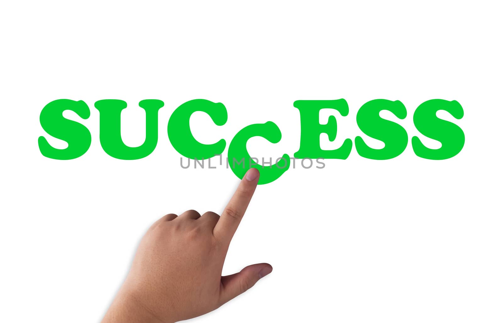 Business success concept, hand and text target to  growth and achievement on white background