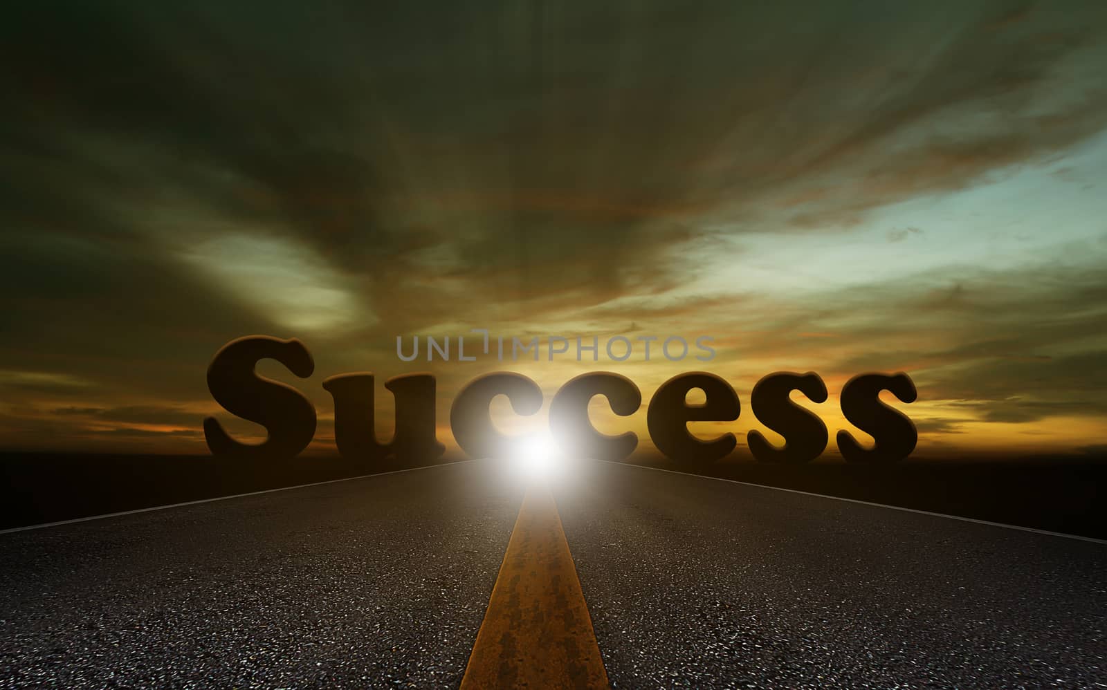 Business success concept, road and sunlight background