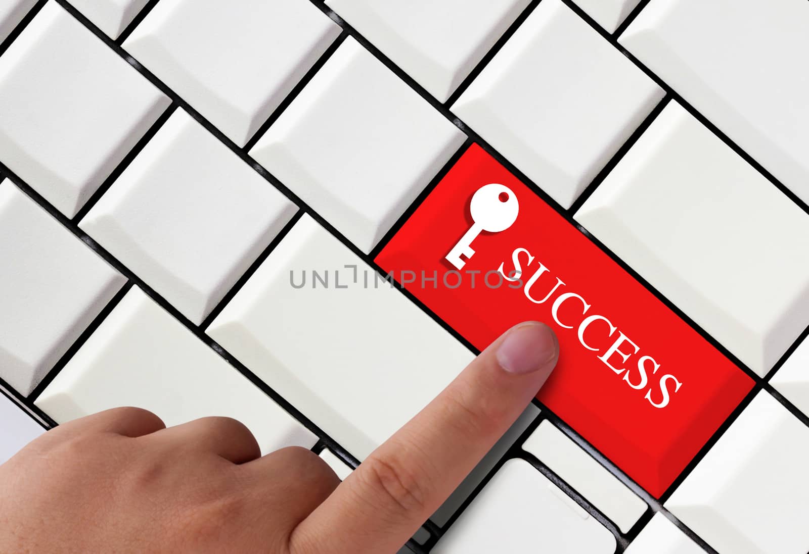 Business success concept, hand and red keyboard target to  growth and achievement