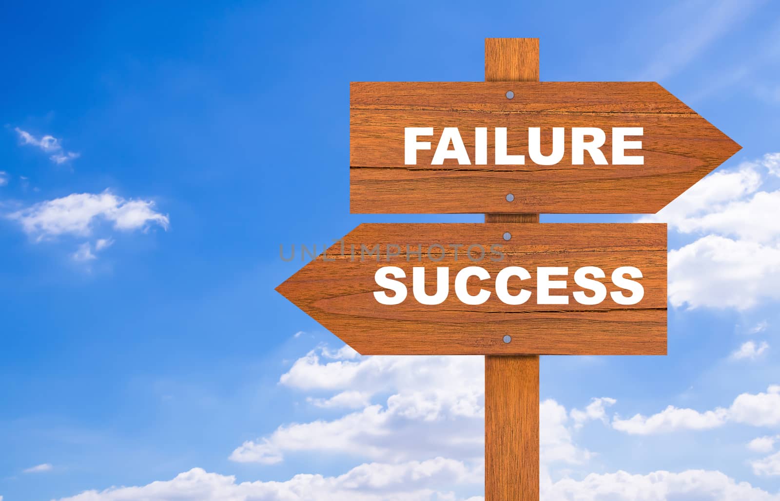 Business success concept, wooden sign on blue sky background