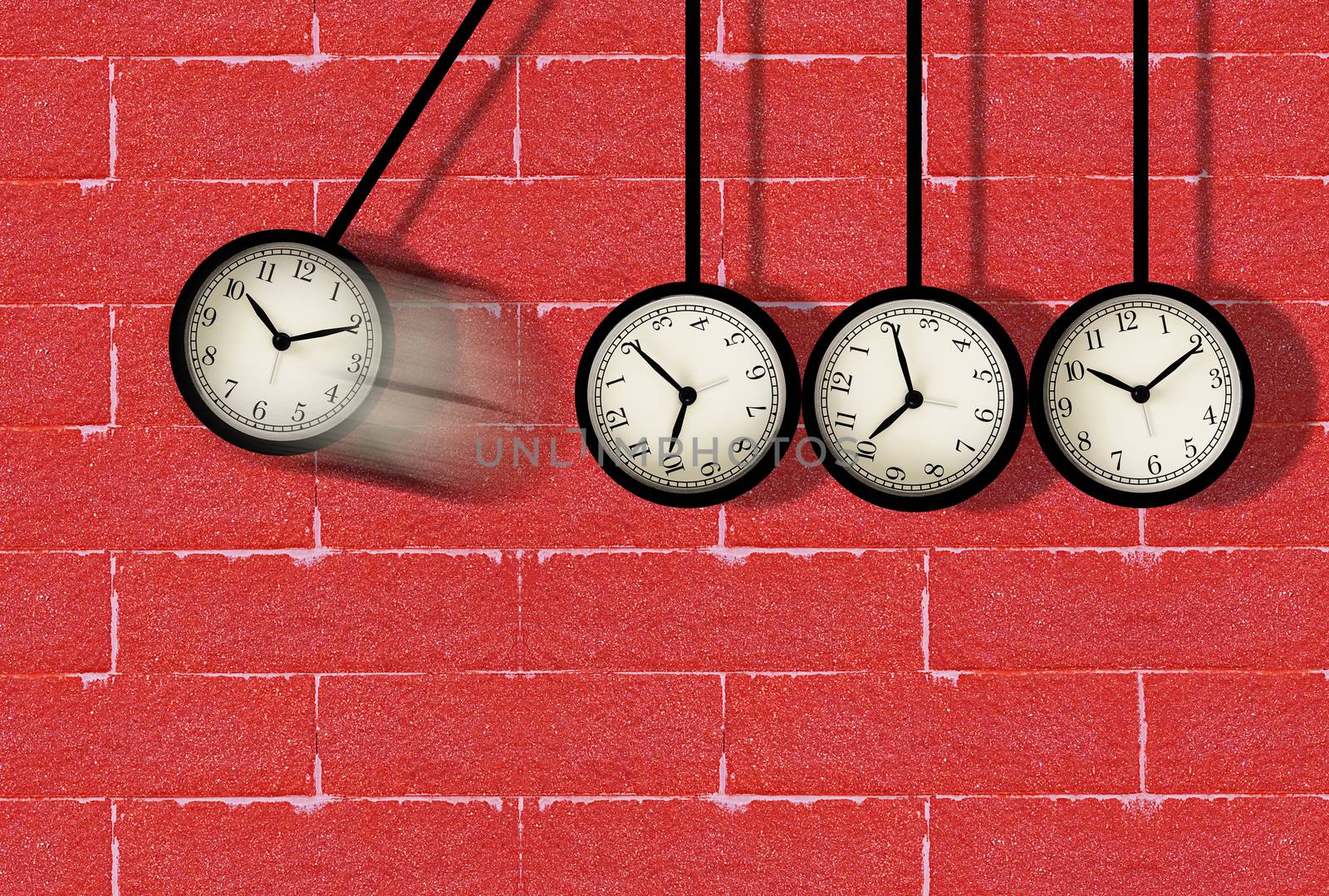 Time concept, clock moving on red brick wall