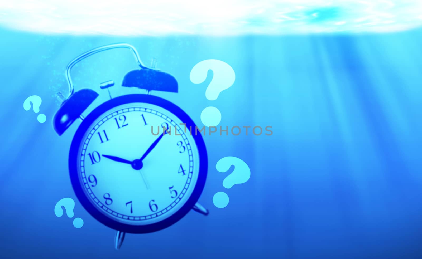 Time management concept, business planning, alarm clock drowning in the sea 