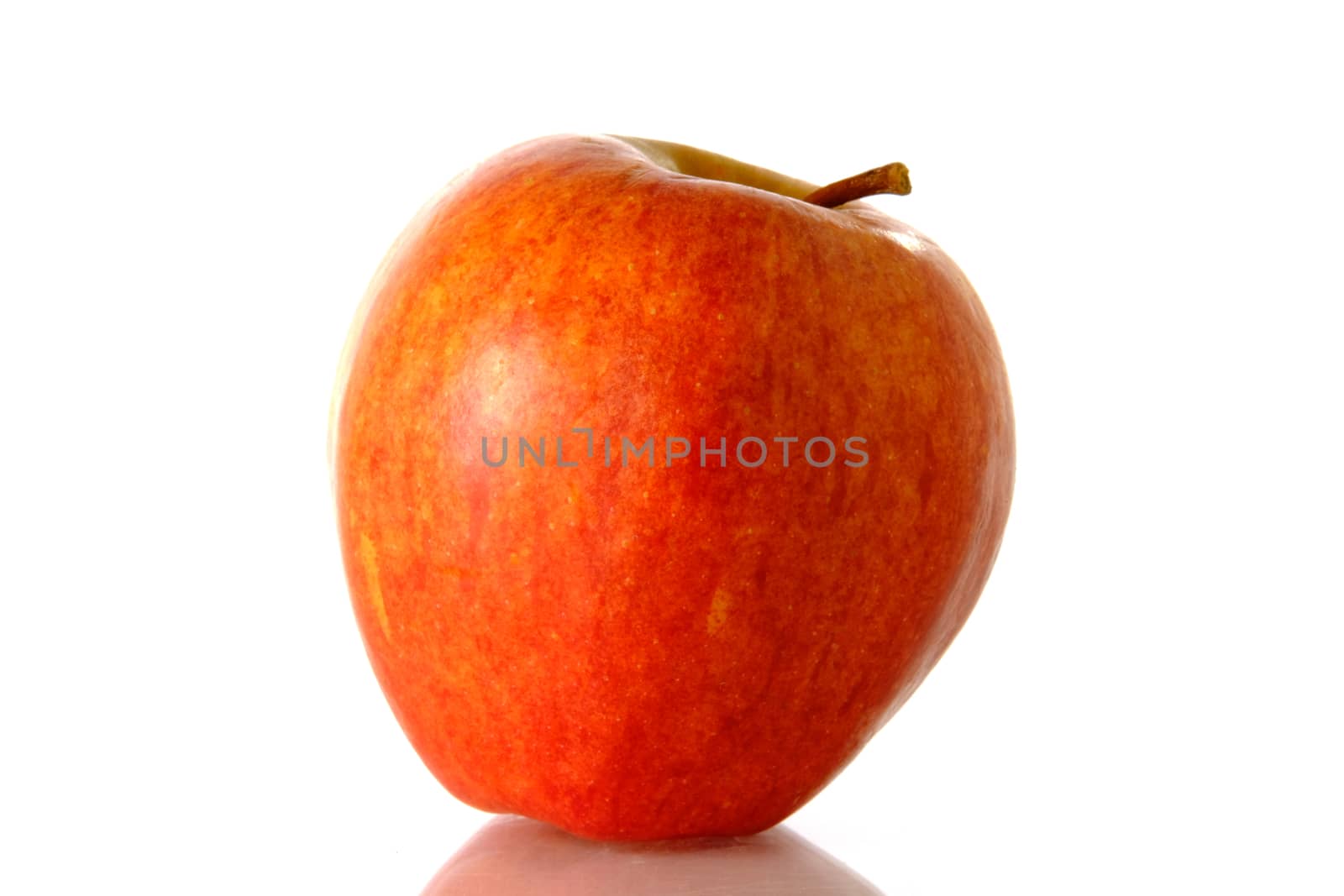 Close up red Apple fruit isolated on white background with reflection
