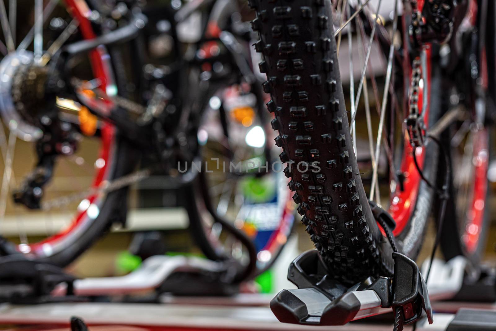 Detail of the bicycle on the roof bike rack - image