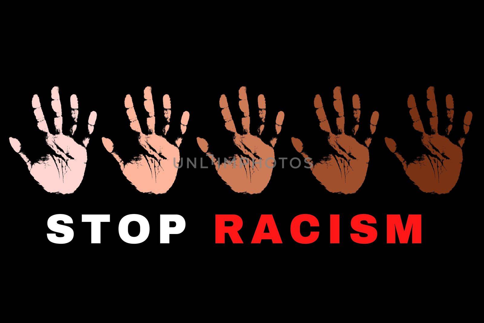 Stop Racism Illustration showing 5 colored palm. There is a huge protest going on in many cities of United States of America over the death of George Floyd