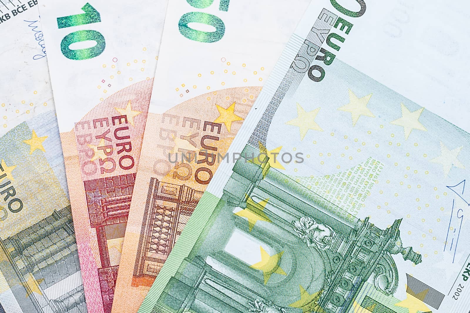 The element of banknotes of the European Union - Euro, of different denominations