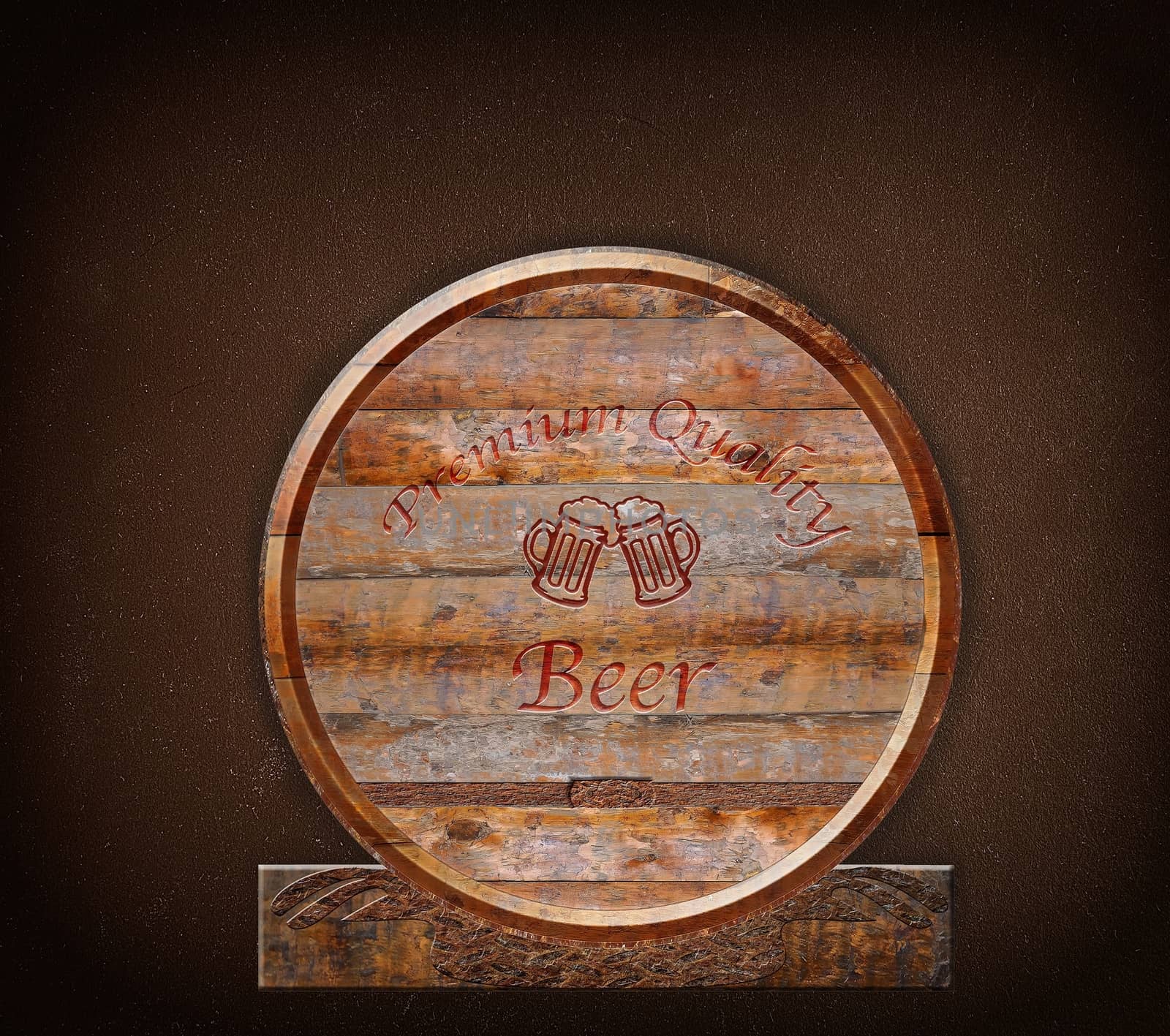 Premium quality beer barrel with wall in the background