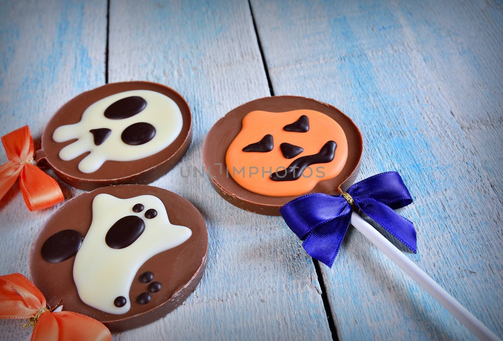 Halloween candy chocolate on the kitchen table