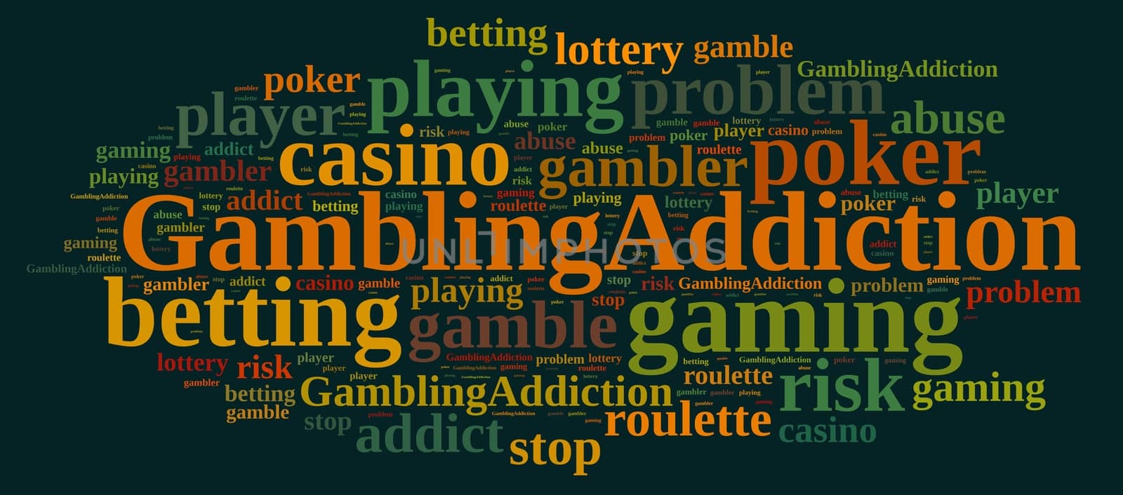 Illustration with word cloud about gambling addiction