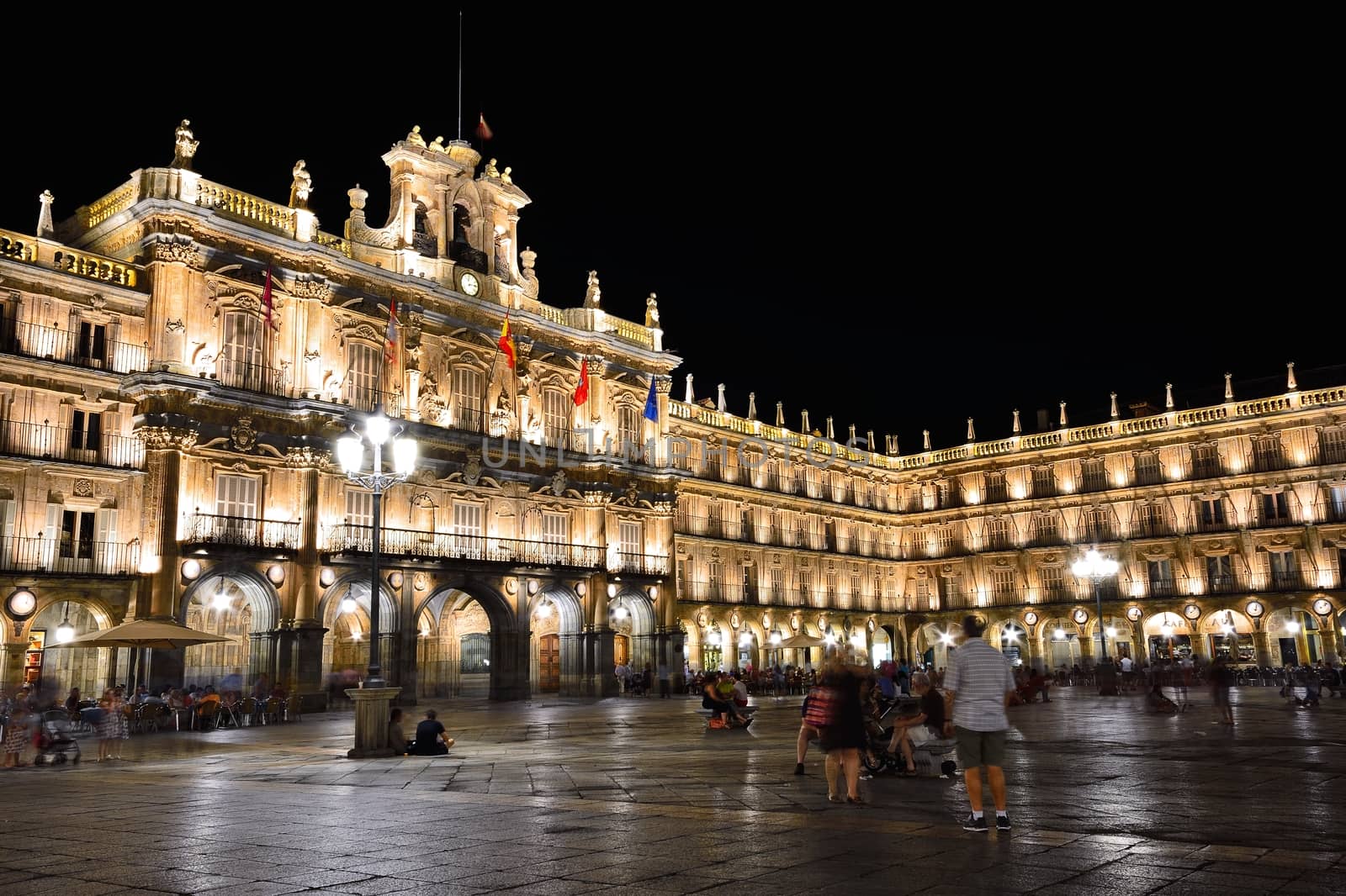 Night view of the Plaza Mayor of Salamanca in Spain.