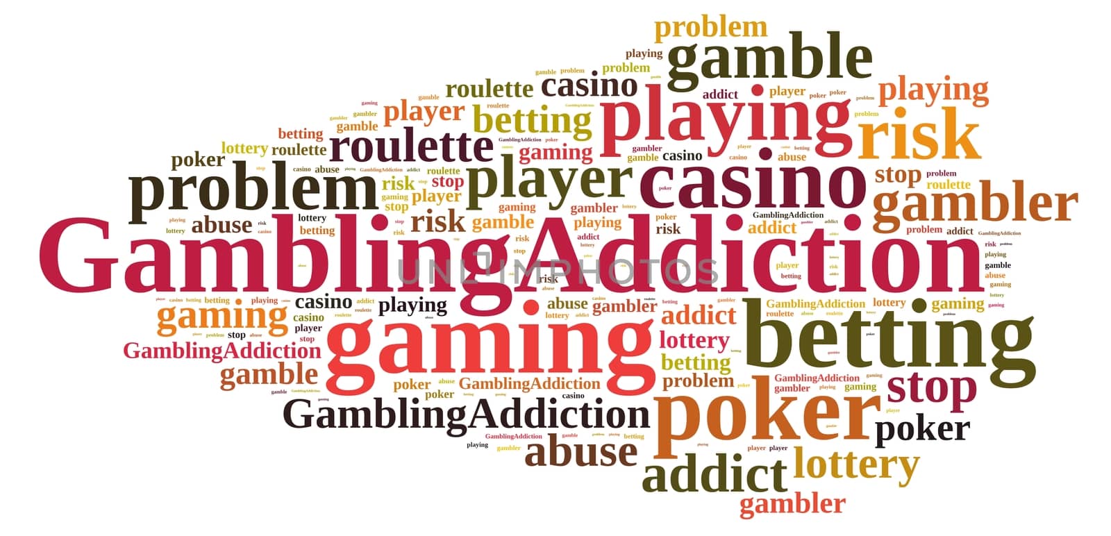 Illustration with word cloud about gambling addiction