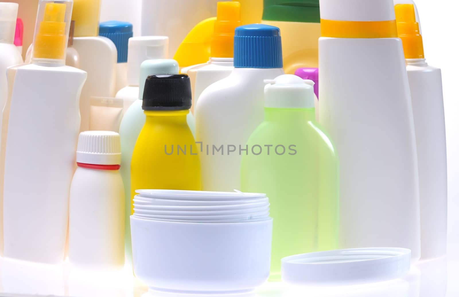 Various jars personal care isolated on white background.