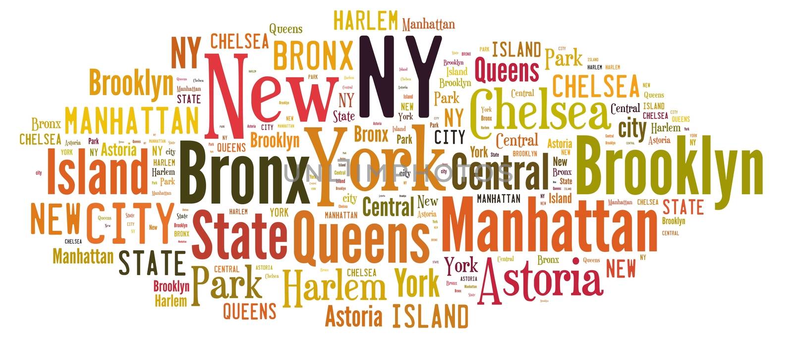 Illustration with word cloud over the city of New York