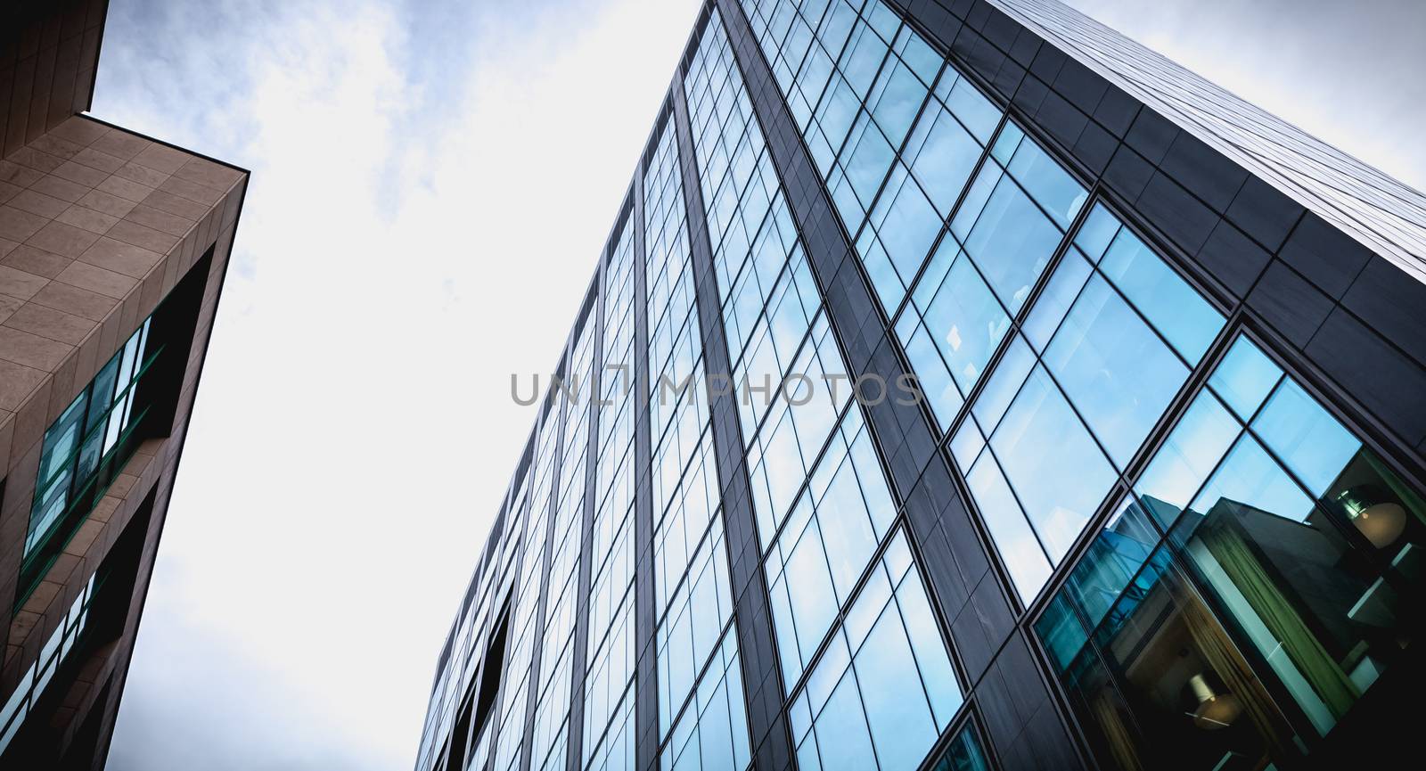 Dublin, Ireland - February 12, 2019: Architectural detail of the Irish headquarters building of the multinational Google on a winter day