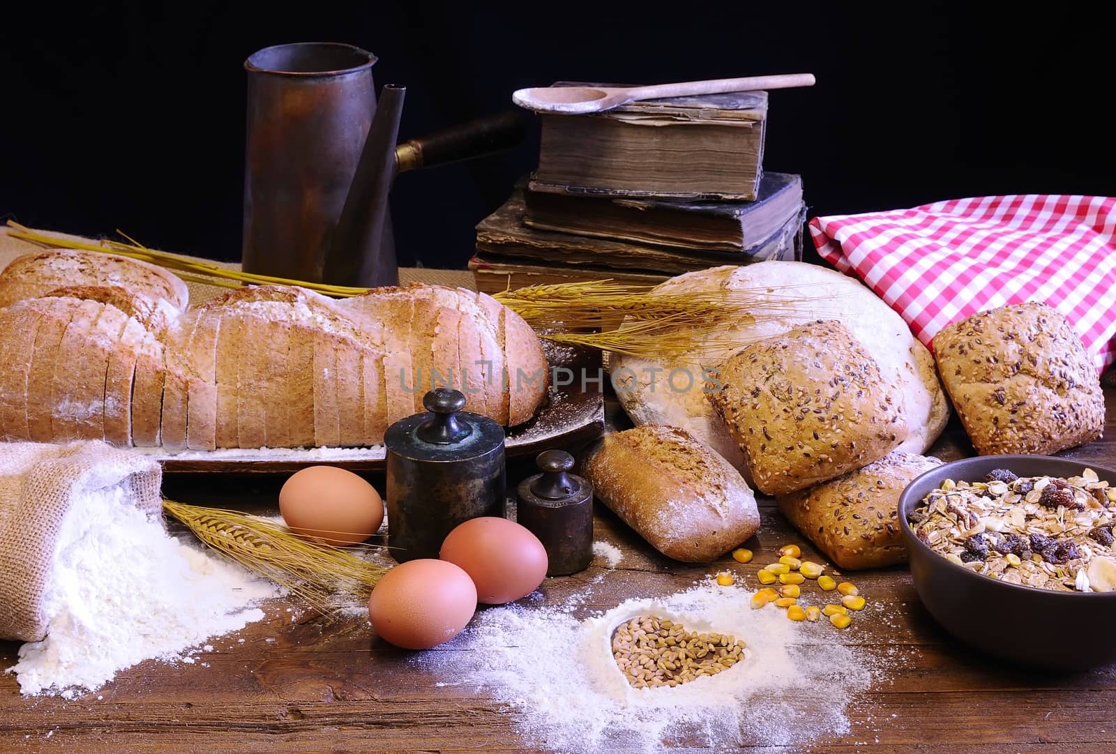 Ingredients on the table of the bakery.