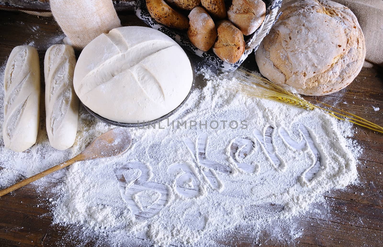 Ingredients on the table of the bakery.