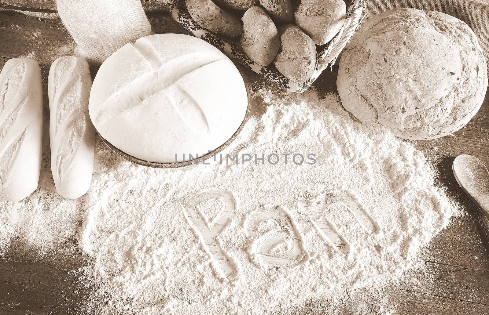 Bread on the table of the bakery.