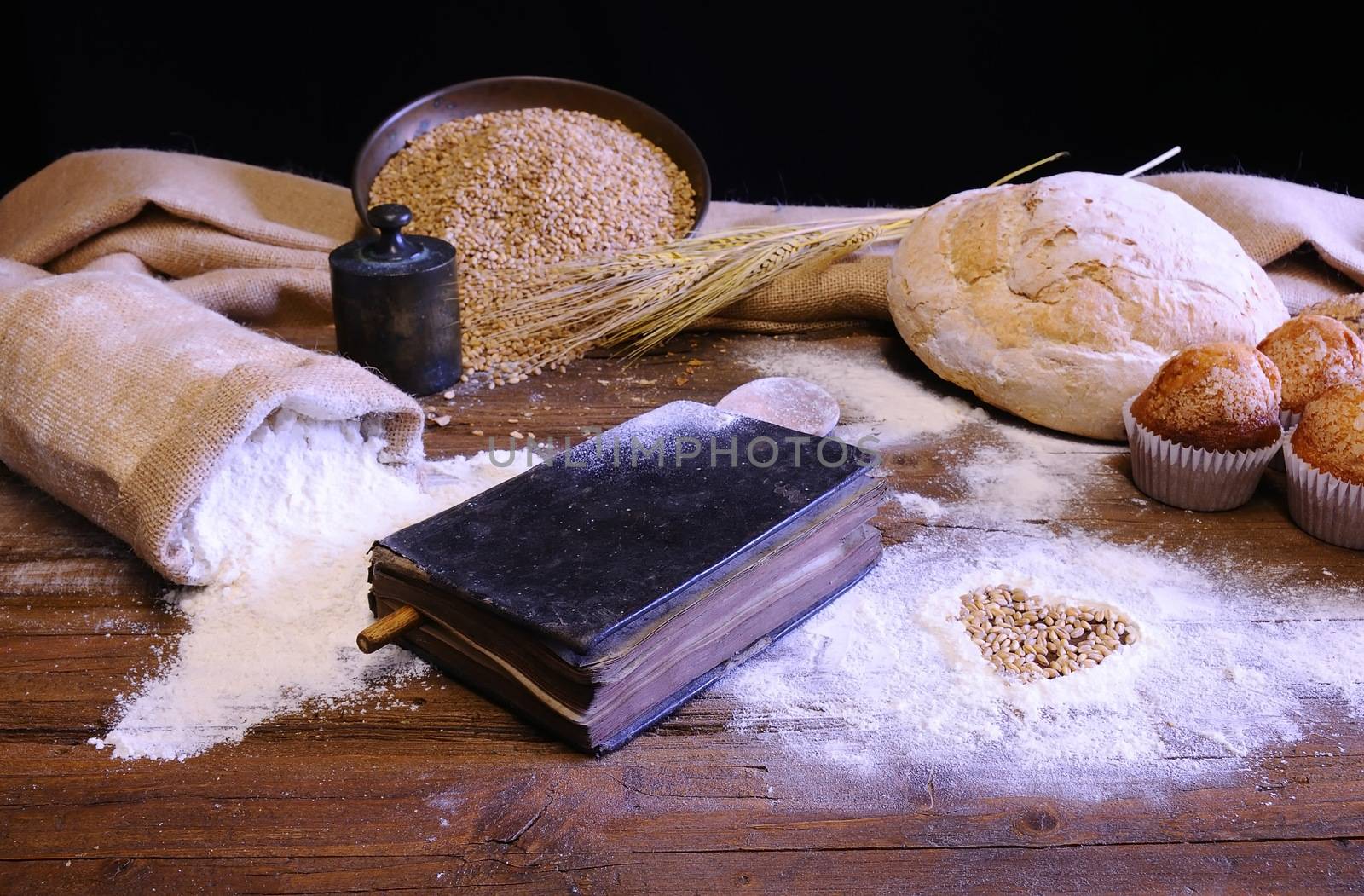 Cookbook on the table of the bakery.