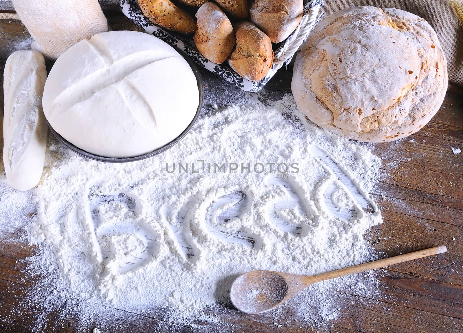 Ingredients on the table of the bakery.