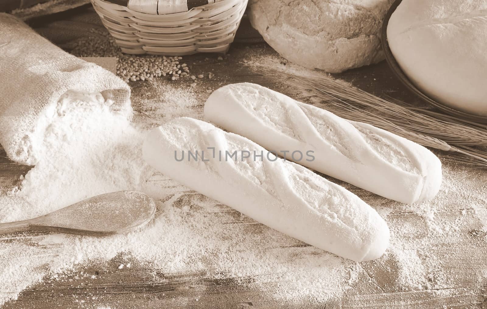 Ingredients on the table of the bakery.