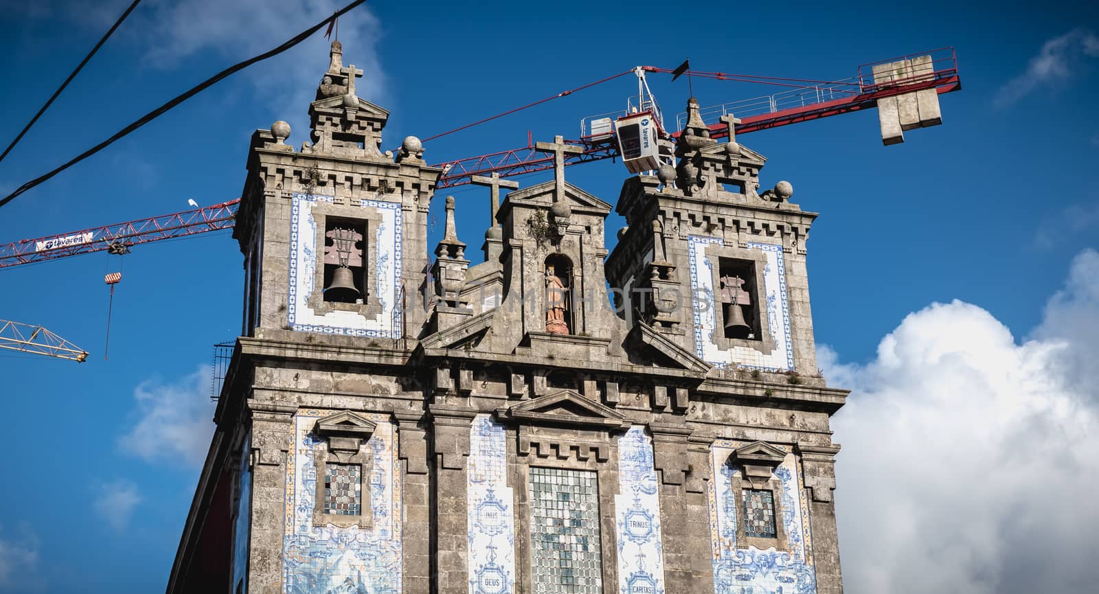 Porto, Portugal - November 30, 2018: Architectural detail of Saint Ildefonso Catholic Church on a fall day