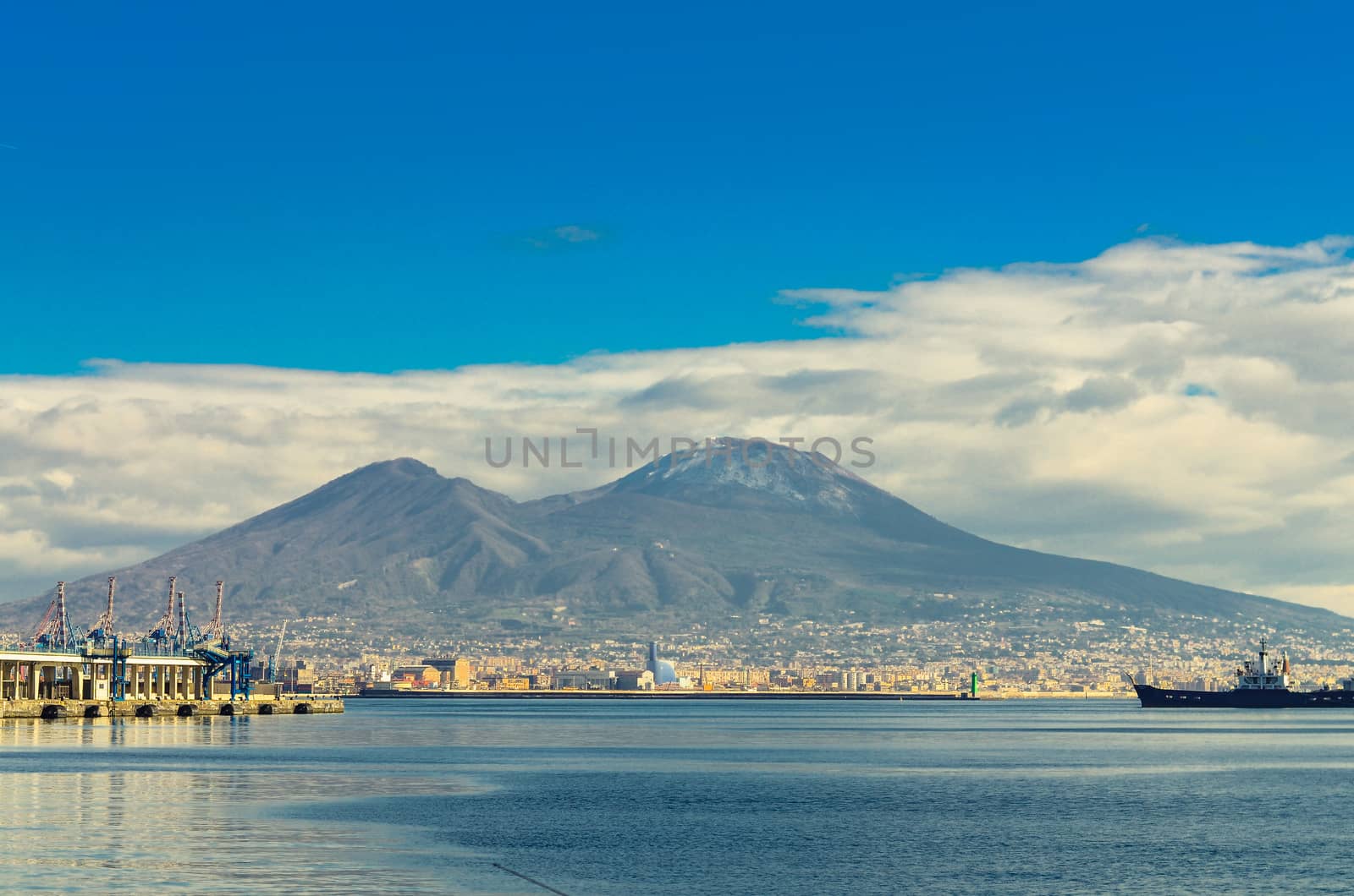 view of Mount Vesuvius and the Gulf of Naples, Italy